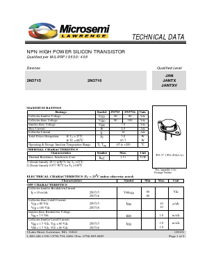 2N3715 Datasheet PDF Microsemi Corporation