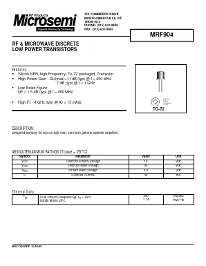 MRF904 Datasheet PDF Microsemi Corporation