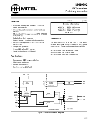 MH89792-2 Datasheet PDF Mitel Networks