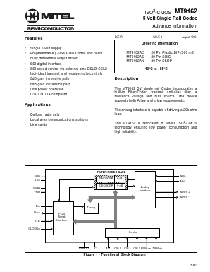 MT9162AE Datasheet PDF Mitel Networks