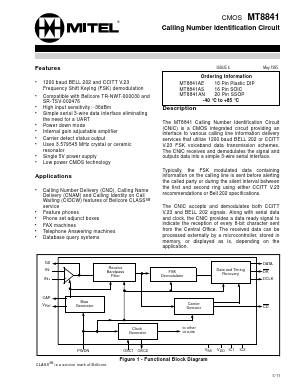 MT8841 Datasheet PDF Mitel Networks