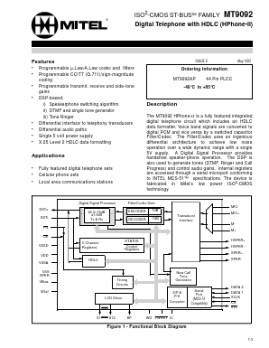 MT9092AP Datasheet PDF Mitel Networks