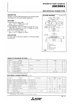 2SC3001 Datasheet PDF MITSUBISHI ELECTRIC 