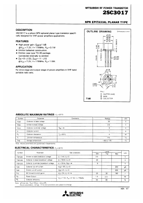 2SC3017 Datasheet PDF MITSUBISHI ELECTRIC 