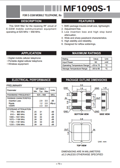 MF1090S-1 Datasheet PDF MITSUBISHI ELECTRIC 