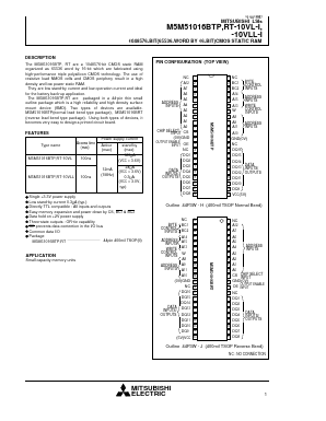 M5M51016BRT-10VL-I Datasheet PDF MITSUBISHI ELECTRIC 