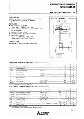 2SC3019 Datasheet PDF MITSUBISHI ELECTRIC 