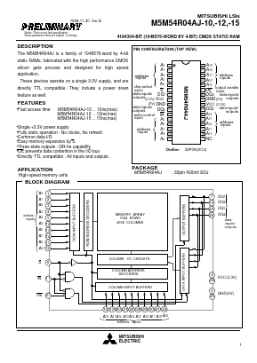M5M54R04AJ-12 Datasheet PDF MITSUBISHI ELECTRIC 
