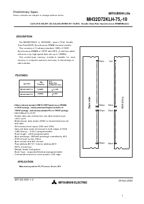 MH32D72KLH-75 Datasheet PDF MITSUBISHI ELECTRIC 