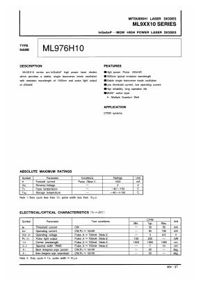 ML976H10 Datasheet PDF MITSUBISHI ELECTRIC 
