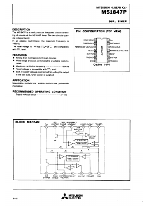 M51847E Datasheet PDF MITSUBISHI ELECTRIC 