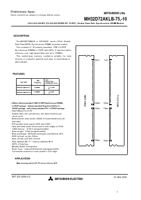 MH32D72AKLB-10 Datasheet PDF MITSUBISHI ELECTRIC 