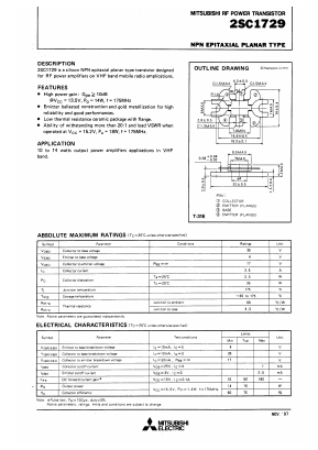 2SC1729 Datasheet PDF MITSUBISHI ELECTRIC 