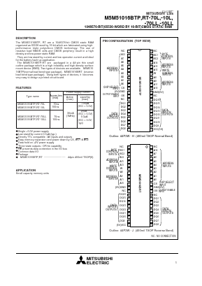 M5M51016BRT-70L-I Datasheet PDF MITSUBISHI ELECTRIC 