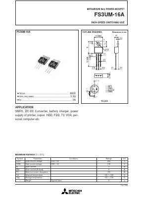 FS3UM-16A Datasheet PDF MITSUBISHI ELECTRIC 