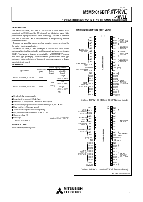 M5M51016BRT-10VL Datasheet PDF MITSUBISHI ELECTRIC 