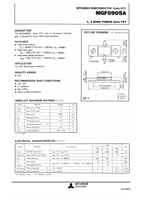 MGF0905A Datasheet PDF MITSUBISHI ELECTRIC 