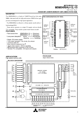M5M54R04J-15 Datasheet PDF MITSUBISHI ELECTRIC 