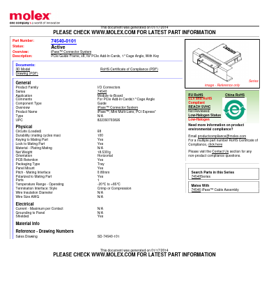 74540-0101 Datasheet PDF Molex Connectors