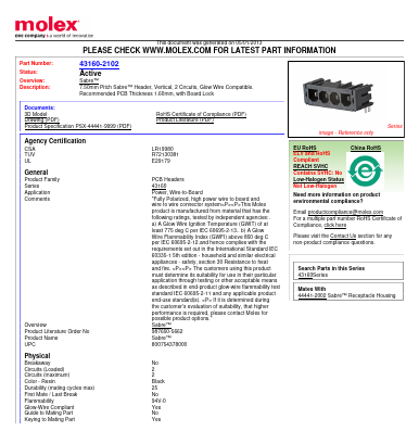 43160-2102 Datasheet PDF Molex Connectors