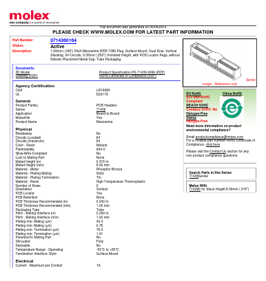 71436-0164 Datasheet PDF Molex Connectors