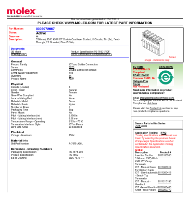 09072067 Datasheet PDF Molex Connectors