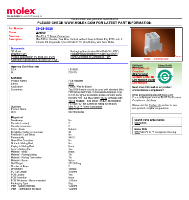 39-29-3026 Datasheet PDF Molex Connectors