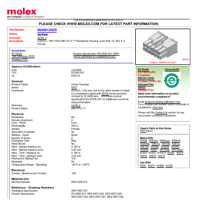0039012025 Datasheet PDF Molex Connectors