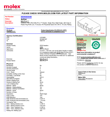 0039303046 Datasheet PDF Molex Connectors