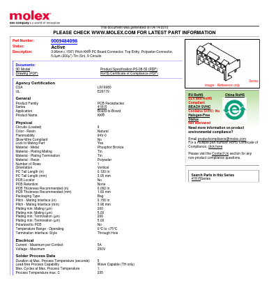 0009484098 Datasheet PDF Molex Connectors