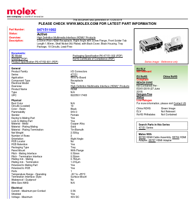 47151-1002 Datasheet PDF Molex Connectors