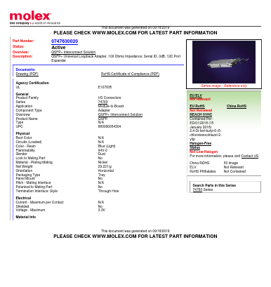 0747630020 Datasheet PDF Molex Connectors