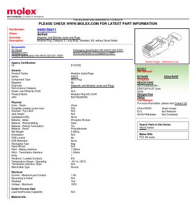 44915-0011 Datasheet PDF Molex Connectors