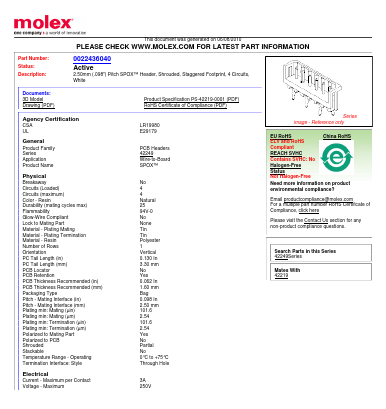 A-42249-4A Datasheet PDF Molex Connectors