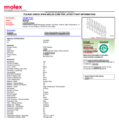 10-89-7141 Datasheet PDF Molex Connectors