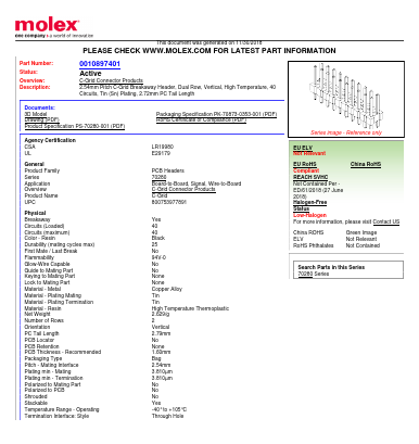 0010897401 Datasheet PDF Molex Connectors