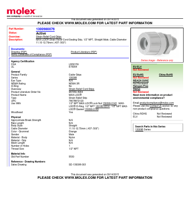 1300980076 Datasheet PDF Molex Connectors