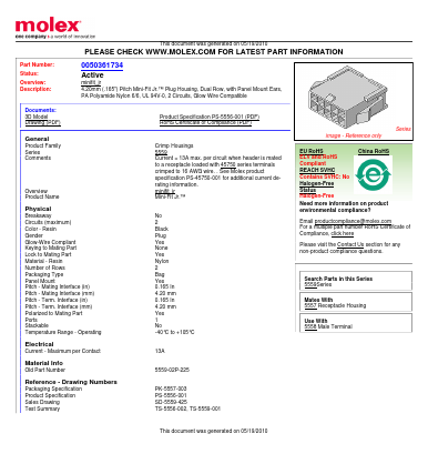 0050361734 Datasheet PDF Molex Connectors