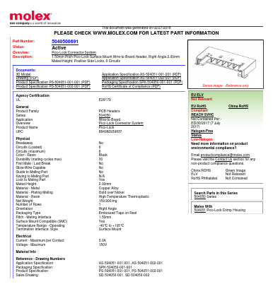 504050-0691 Datasheet PDF Molex Connectors