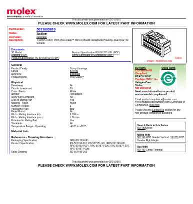 501189-5010 Datasheet PDF Molex Connectors