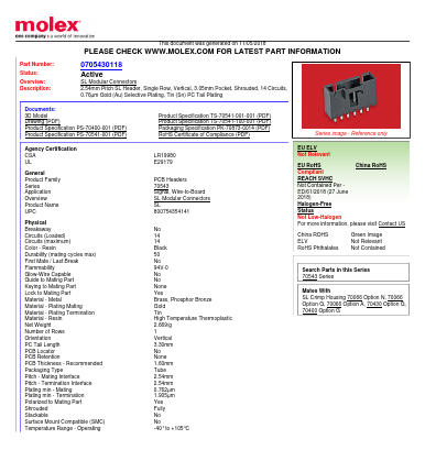 0705430118 Datasheet PDF Molex Connectors