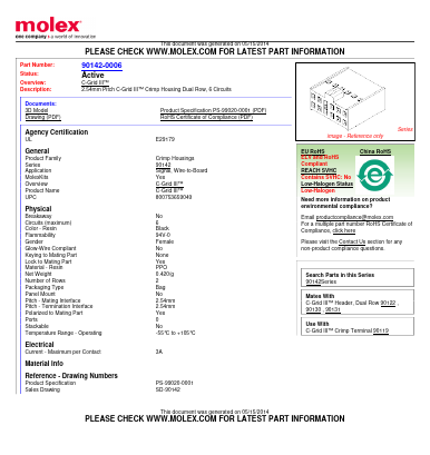 90142-0006 Datasheet PDF Molex Connectors
