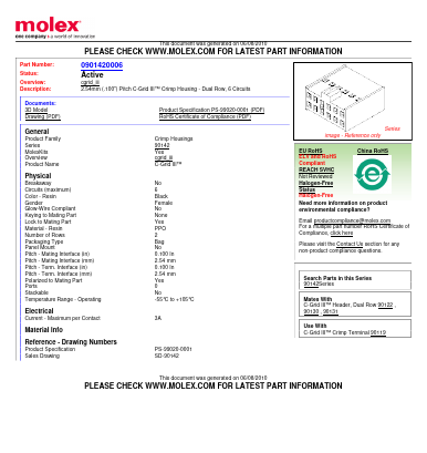0901420006 Datasheet PDF Molex Connectors
