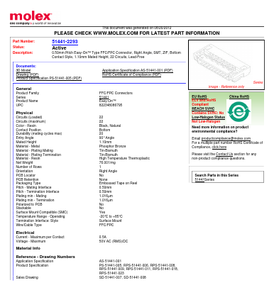 51441-2293 Datasheet PDF Molex Connectors