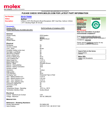 5010170808 Datasheet PDF Molex Connectors
