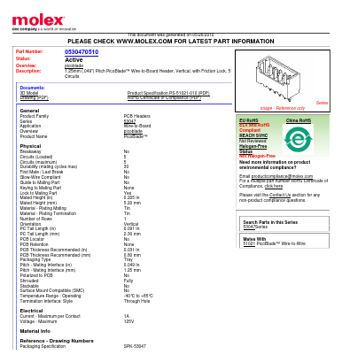 0530470510 Datasheet PDF Molex Connectors