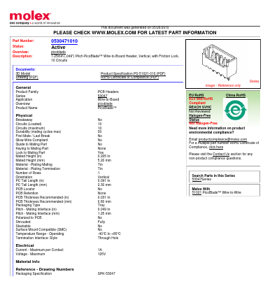 0530471010 Datasheet PDF Molex Connectors