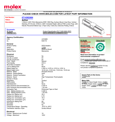 71436-2864 Datasheet PDF Molex Connectors