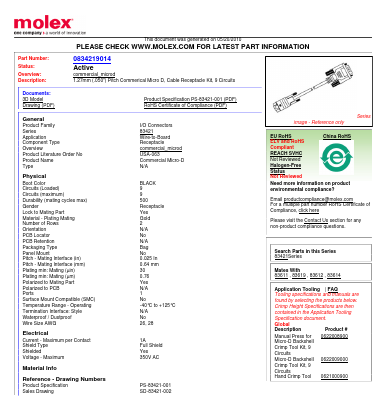 0834219014 Datasheet PDF Molex Connectors
