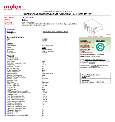 0901481205 Datasheet PDF Molex Connectors